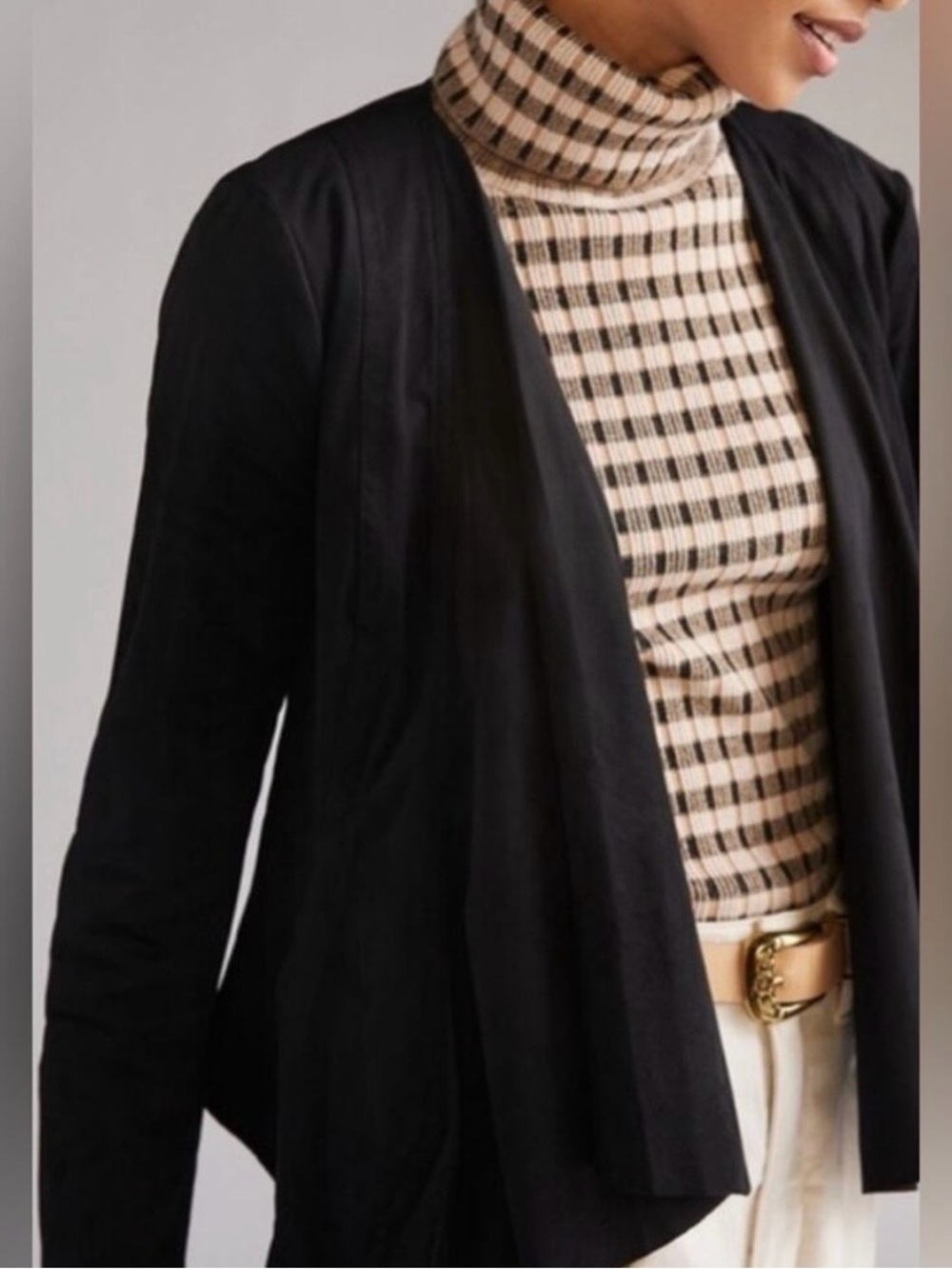 Anthropologie Hutch Faux Suede Draped Waterfall Black Blazer Size Large Jacket